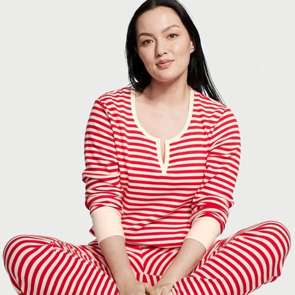 Victoria’s Secret "Candy Stripe" Soft Thermal Sleep Shirt & Pants 2XL XXL Pj Set